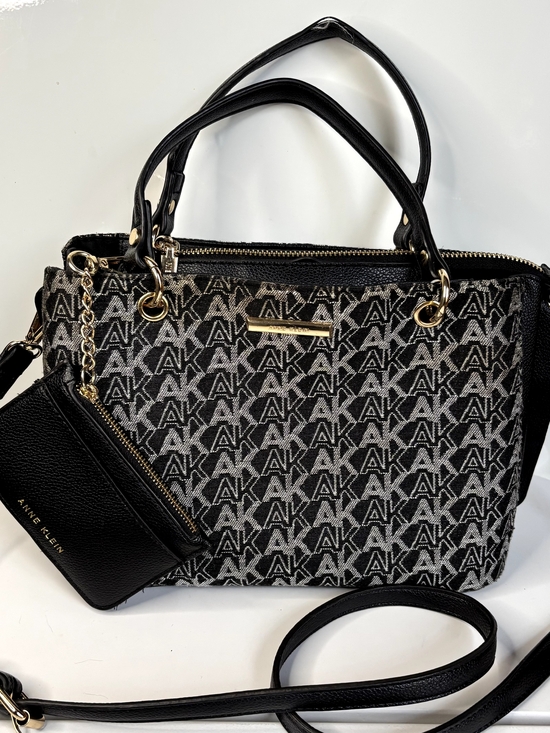 Anne Klein Handbags - Anne Klein Black and Gray Logo Shoulder Tote with Detachable Zip Pouch
